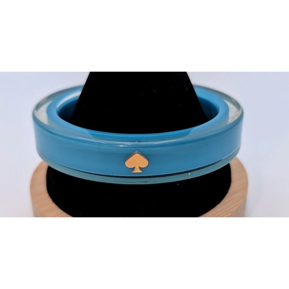 Kate Spade Blue Enamel Clear Resin Bangle Bracelet Gold Spade Logo Womens - Picture 1 of 3